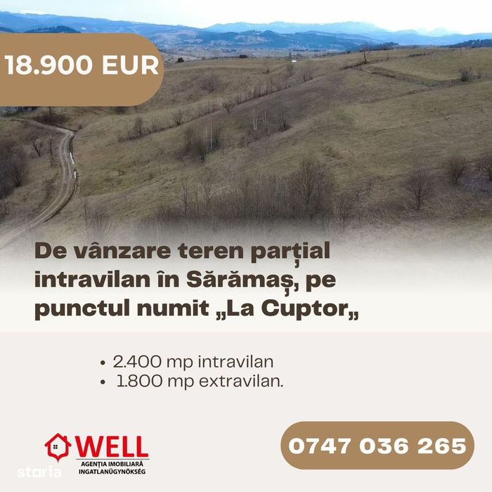 De vânzare teren parțial intravilan în Sărămaș,pe punctul ,La Cuptor,,