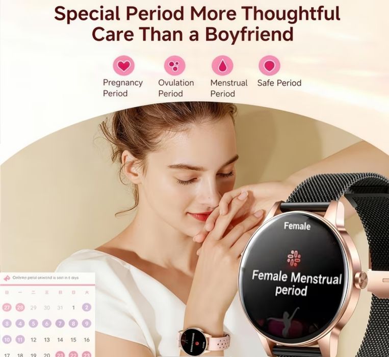 Дамски смарт часовник с два вида каишки ,много функции и 7дни батерия