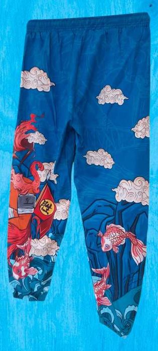 Pantaloni din fas casual albastru-turcoaz Japanese S