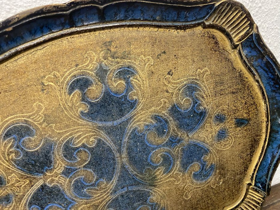 Винтидж поднос Италия 1950 1970 Florentine синьо злато