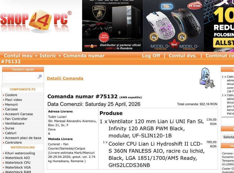 Cooler CPU Lian Li Hydroshift II LCD-S 360N FANLESS AIO