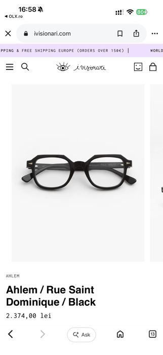Ochelari de vedere Ahlem Franta handmade Rue Saint Dominique rame