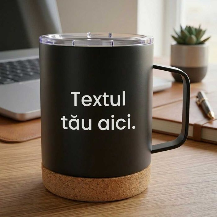 Cană termos (350ml) cu text personalizat – cadou perfect