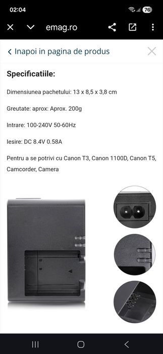 Incarcator compatibil cu baterii Canon