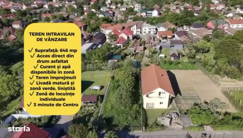 Teren 649 mp zona centrală la 1 minut de Primărie preț: 58.000 Euro