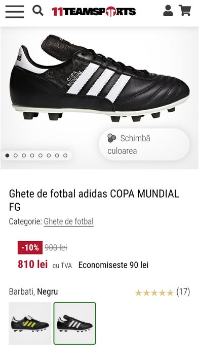 Ghete noi ptr fotbal ADIDAS Copa Mundial, piele naturală, nr. 50 EU
