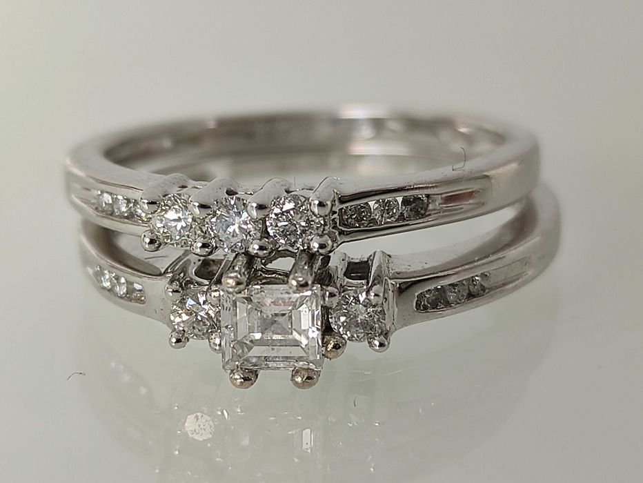 Inel si verigheta aur 14k cu diamante 0,55ct