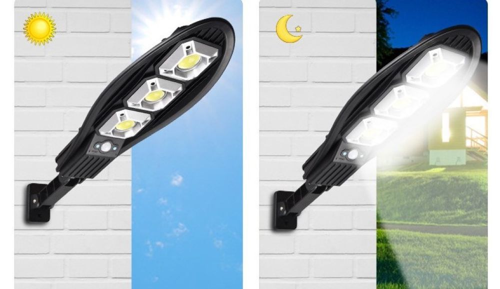 Соларна улична лампа със стойка и дистанционно управление / Модел 2; 72W / 800 lumens / 90 COB, с три осветителни тела;