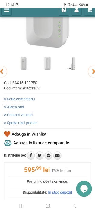 Extender WI-fI Netgear 4-stream WiFi Mesh Extender AX1800, wifi 6.