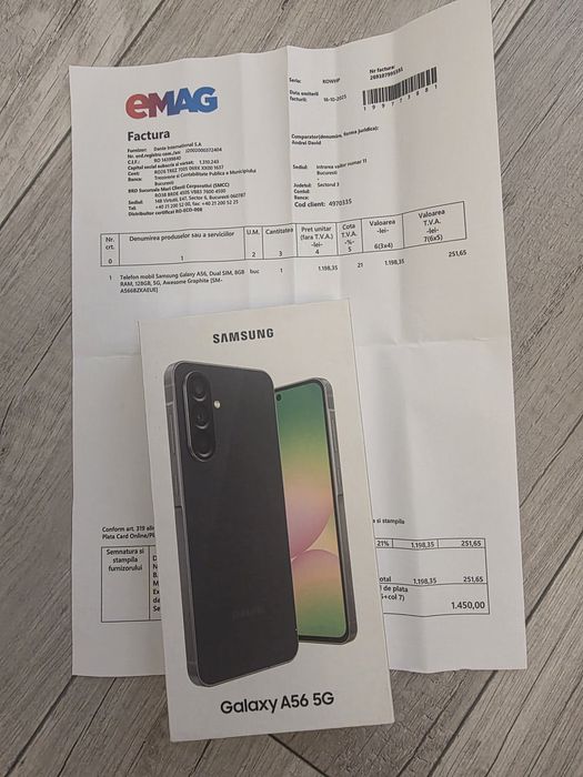 Samsung A56 5G Graphite 128Gb NOU Sigilat Factură 2 ANI GARANȚIE