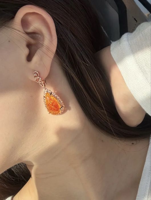 Серьги с янтарём позолоченные