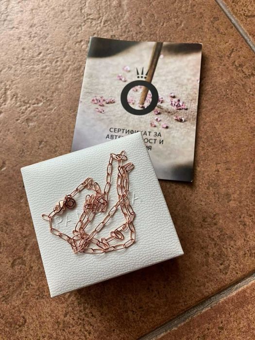 Ново Pandora Rose Gold колие със сертификат,50см