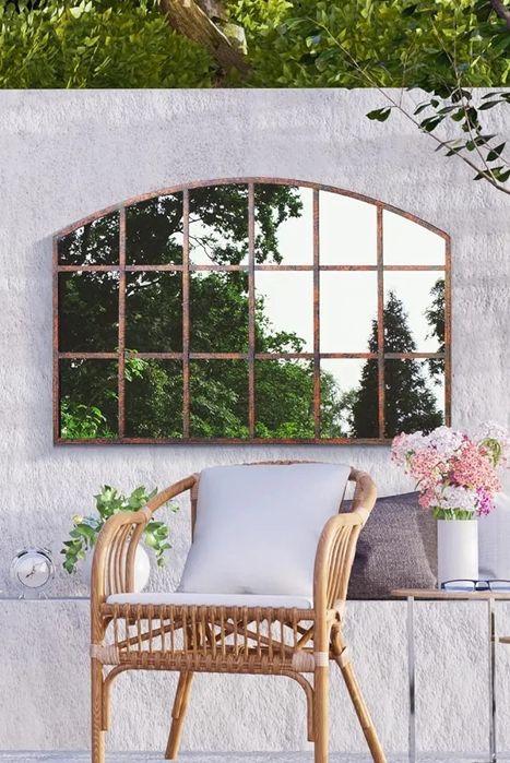 Oglinda de gradina mare, rustica, curba, din metal, 90 x 56 cm. (NOUĂ)