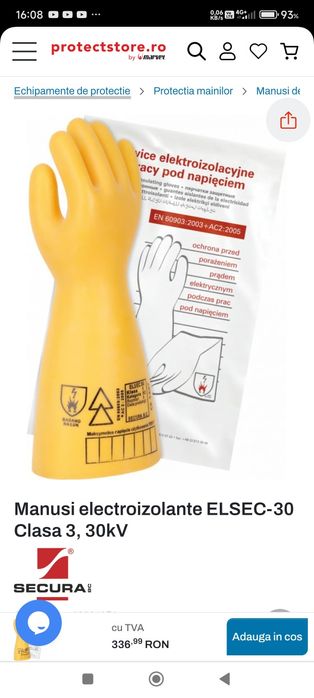 Mănuși electroizolante ELSEC-30 clasa3/30kv