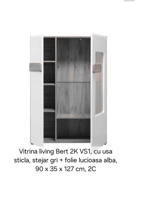 Biblioteca living Bert, stejar gri + alb lucios, 310 cm, 7C