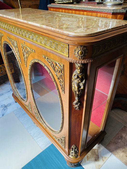 Comoda Vintage Vitrina Marmura Bronz Lemn Masiv