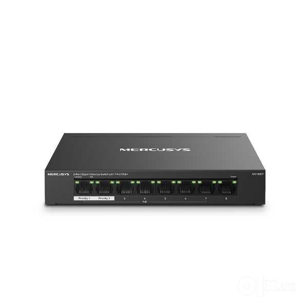 8 портовый гигабитный коммутатор с 7 порта PoE+ Mercusys MS108GP