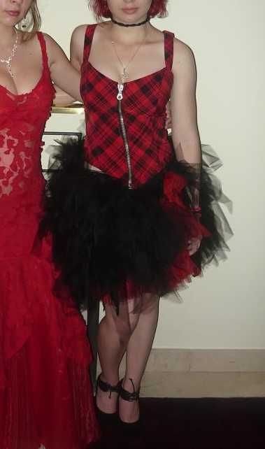 Rochie punk goth corset fusta pantalon cu tul si buzunar - handmade