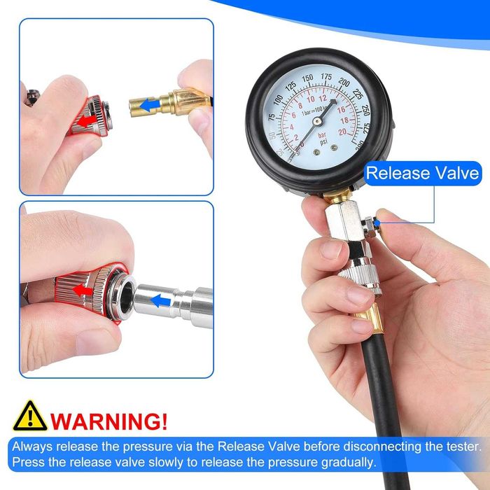 Тестер за компресия бензинови двигатели 0–300 PSI, комплект 11 ч.