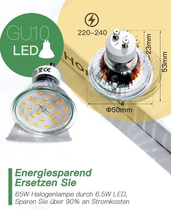 Set 10 Becuri LED GU10 Dimabile 6.5W, 700lm – Lumină Caldă, Unghi 120°