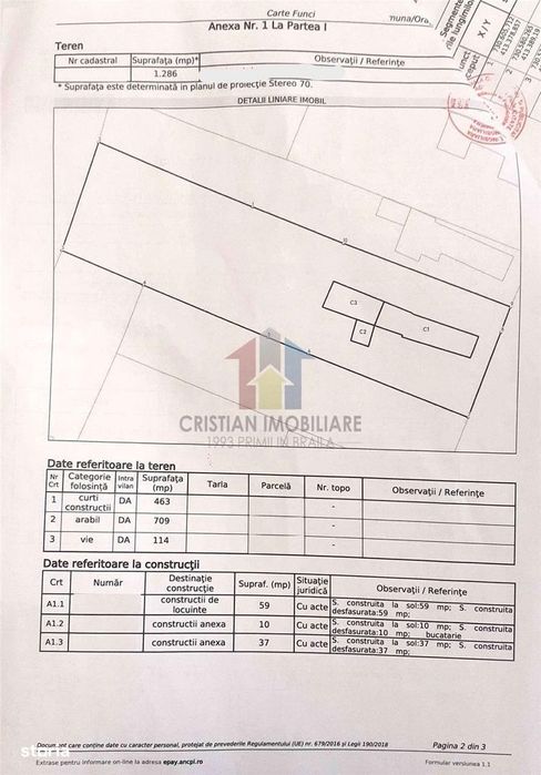 Casa 4 cam+ teren 1286 mp deschidere 18 m Chiscani zona Primariei
