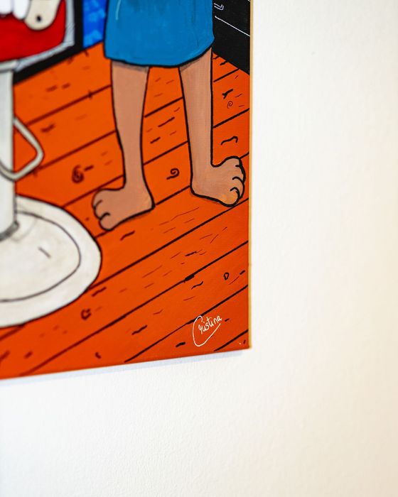 Tablou unicat Tom si Jerry cu Spike, canvas pe sasiu, 50x70 cm, piesa decorativa pentru o frizerie, barbershop sau orice alt spațiu modern