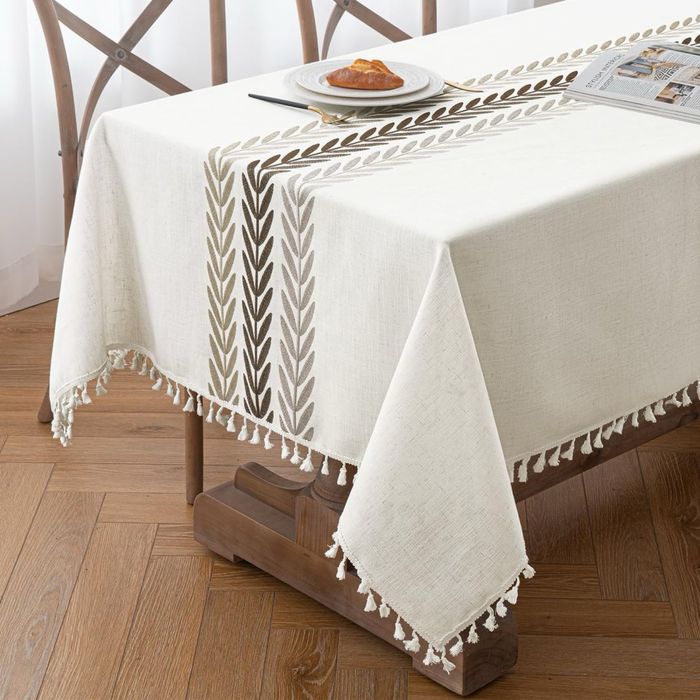 Față de masă 140x240 boho cu ciucuri linen look decor dining elegant