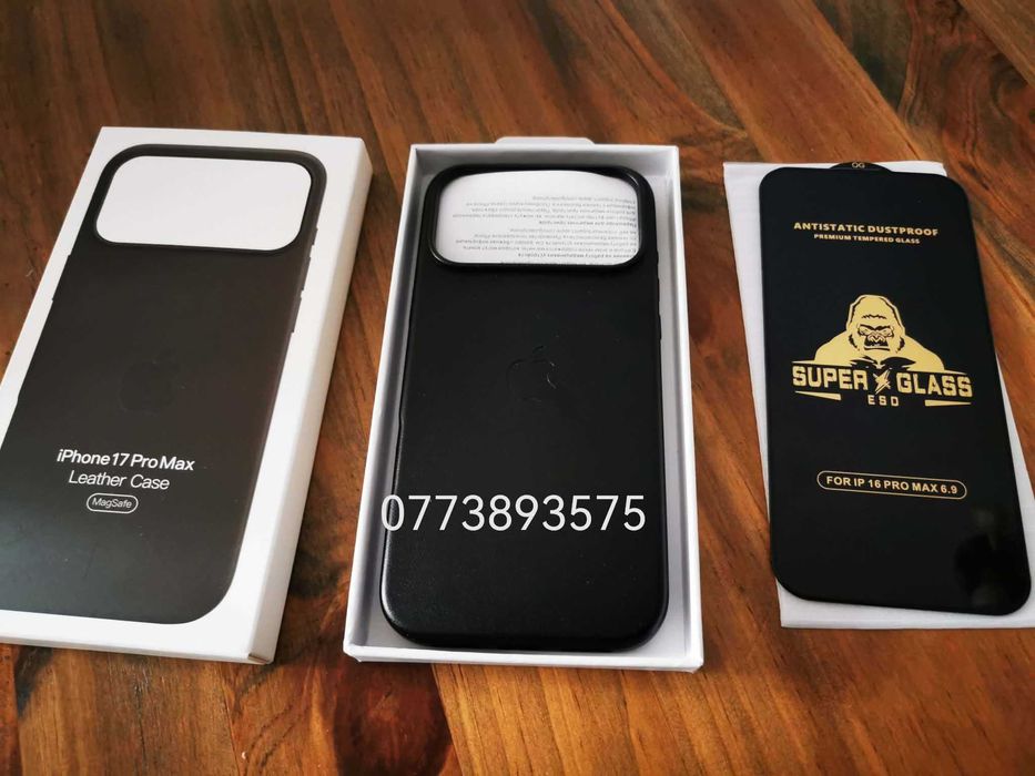 Husa piele cip si Magsafe + folie sticla ecran Iphone 16 17 PRo Max