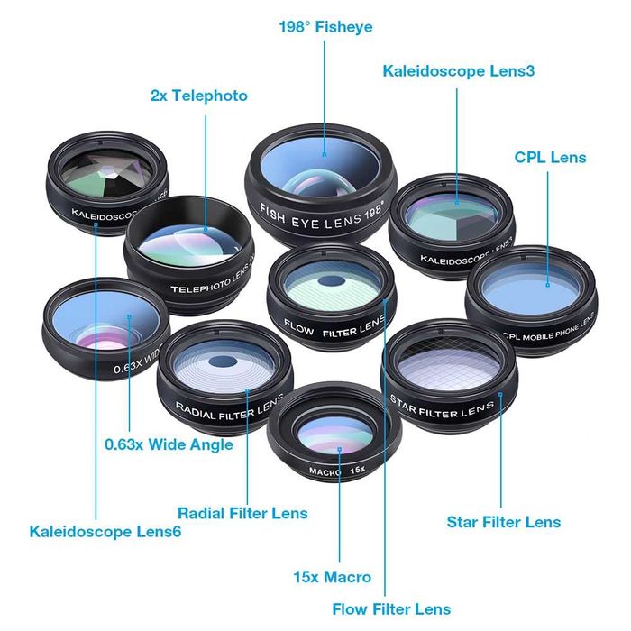 Kit Lentile 10 in 1 pt telefon fotografie Fisheye macro telescop zoom