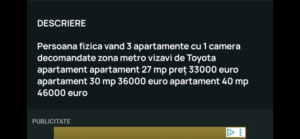 Persoana fizica apartament 1 cd  metro