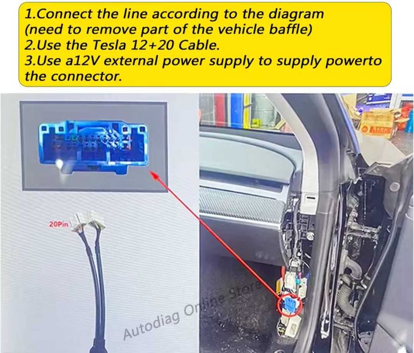 OBD 2 преходник за диагностика за Тесла Tesla модел 3 и модел Y model 3 диагностициране ОБД2 кабел компютър