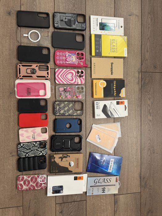 Folii sticlă și huse iPhone 12 14  14 pro/max  15 pro 13 mini Samsung