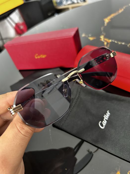 Cartier Santos Rimless Wood Effect – Ochelari de soare bărbați, lentile gri, model premium