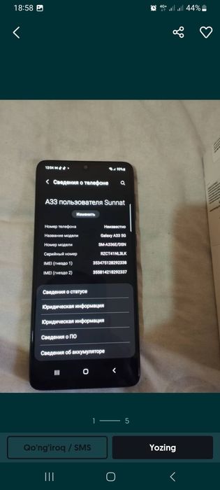 Samsung A33 5G  128 gb xotira