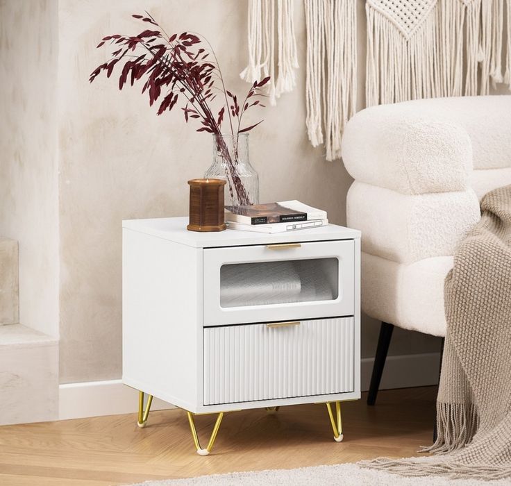 Noptiera, Sobuy, cu 2 sertare, alb, 40x40x47cm