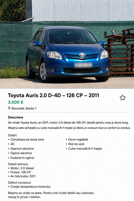 Toyota Auris 2011, 126 CP
