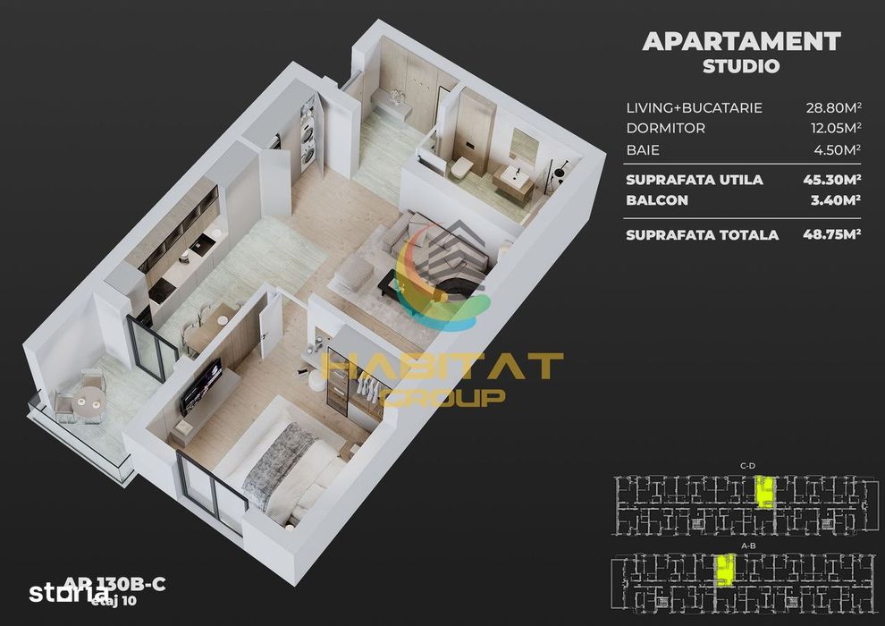 Apartament studio 2 camere (130B/C) Popesti leordeni metrou.