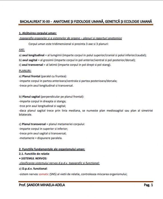 Bac - Anatomie Și Fiziologie Umana, Genetica Și Ecologie Umana PDF