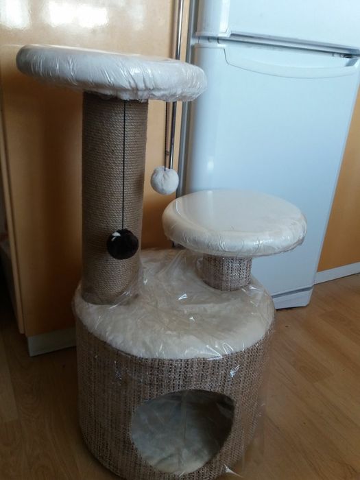 Когтеточка домик бежевая джут