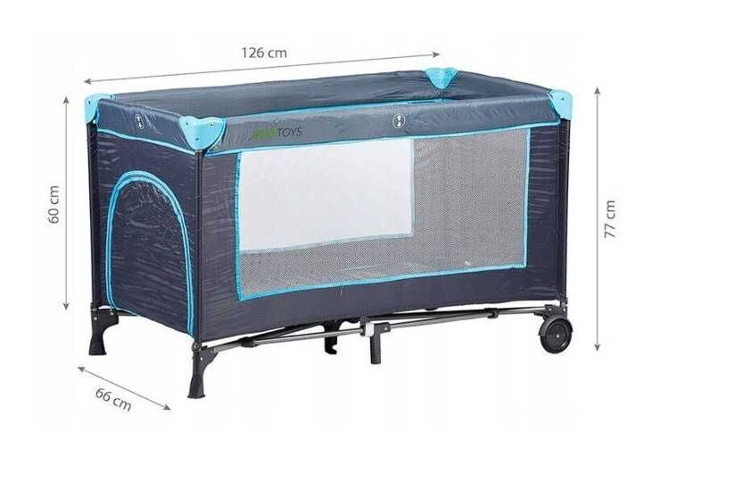 Patut iMK® pentru bebe, pliabil, roti cu blocare, sistem LockGuard, usa laterala, husa depozitare/transport, 77 x 126 x 66cm