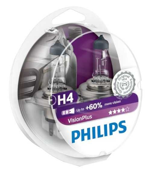 NOU-Set 2 becuri pentru faruri Philips - H4 VisionPlus +60%