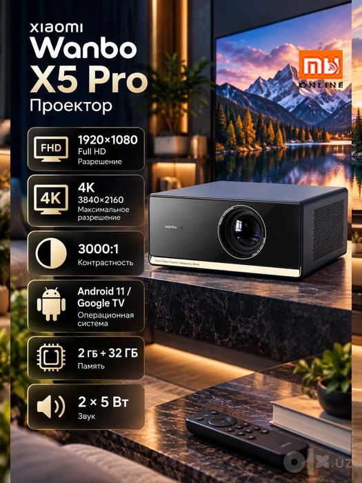 Проектор Xiaomi Wanbo Projector X5 Pro (EU, Темно-синий)