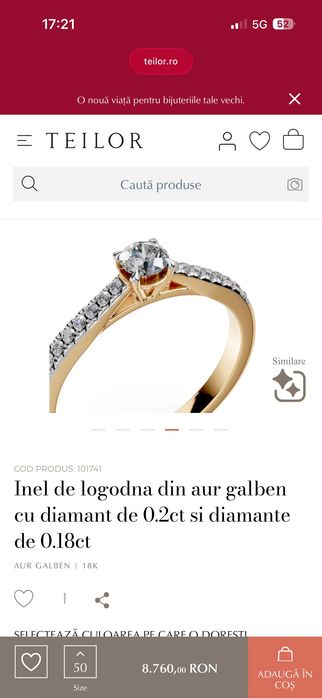 Inel TEILOR aur 18K cu diamante 0,39 ct, nou, certificat