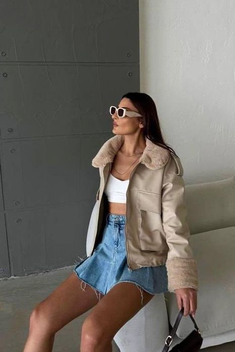 Зимно яке с топла подплата в цвят капичино