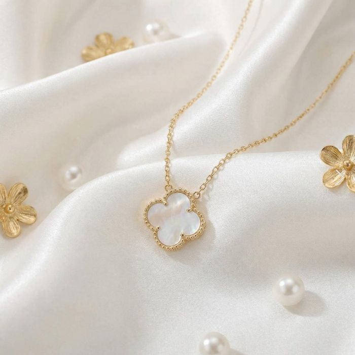 Златен комплект Van Cleef бял седеф