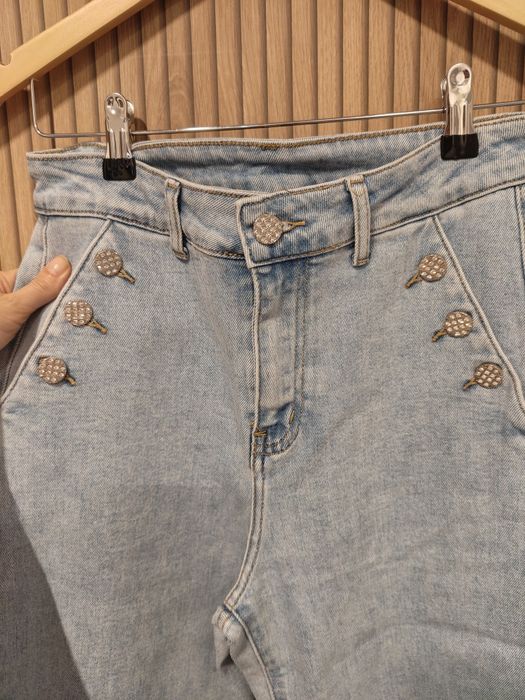 Дънки тип панталон с висока талия + подарък  бяла раничка Guess