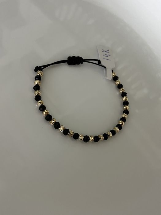 Brățară din bile inox placate cu aur 14K și cristale negre