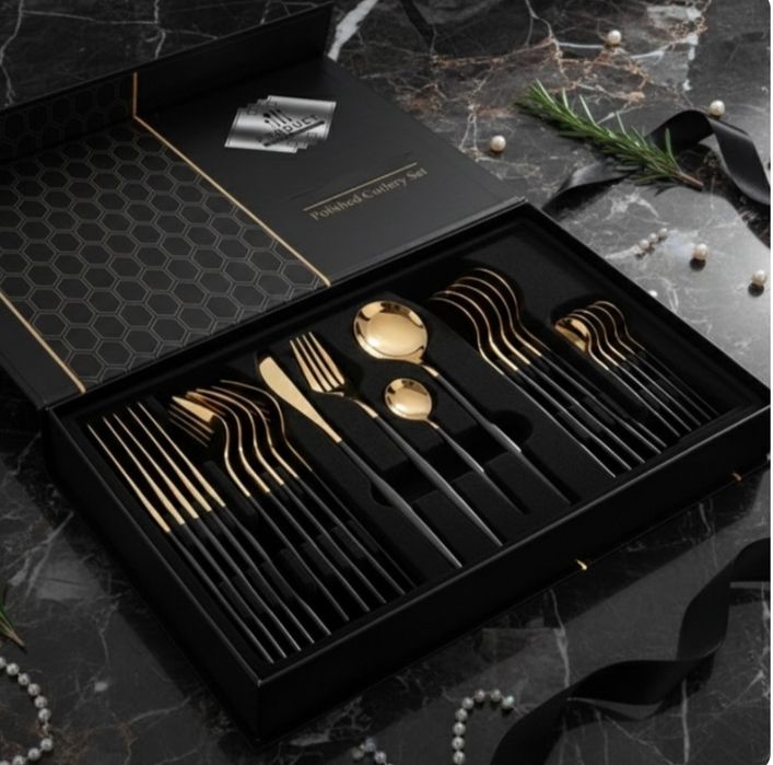 Комплект прибори за хранене от 24 части с луксозен дизайн.