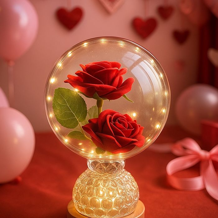 Лампа с вечни рози и топла LED светлина – подарък, който не увяхва