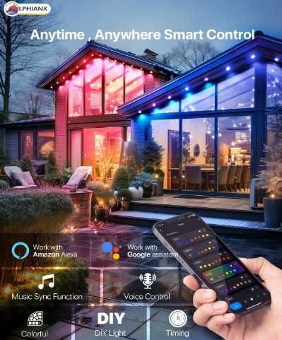 Интелигентни външни светлини LPHIANX, 30 м, 80 LED, RGB смарт